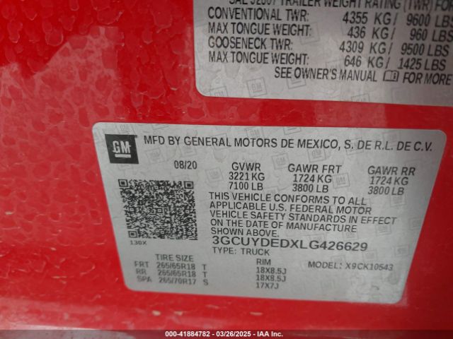 3GCUYDEDXLG426629 Chevrolet Silverado 1500 4wd  Short Bed Lt