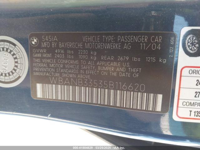 2005 BMW 545I WBANB33535B116620 Photo 8