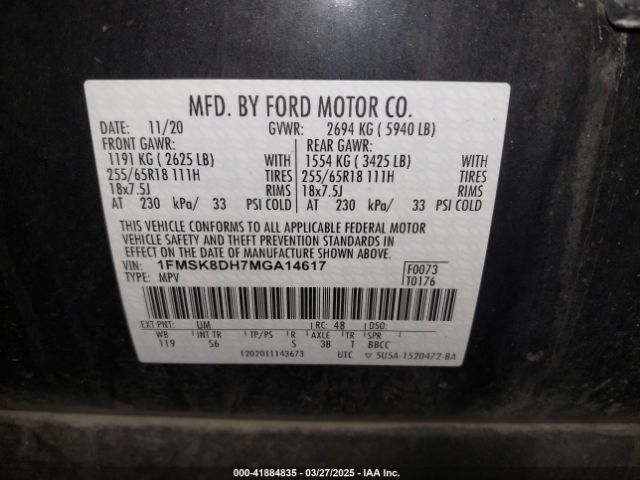 1FMSK8DH7MGA14617 Ford EXPLORER XLT