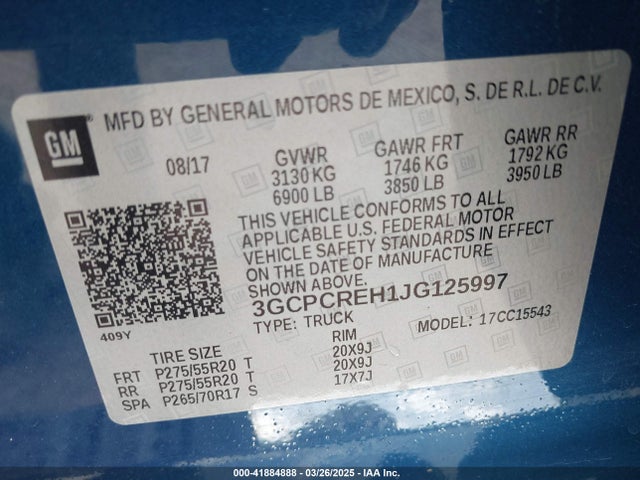 3GCPCREH1JG125997 Chevrolet Silverado 1500 1lt