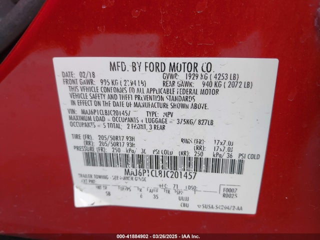 MAJ6P1CL8JC201457 Ford Ecosport Ses