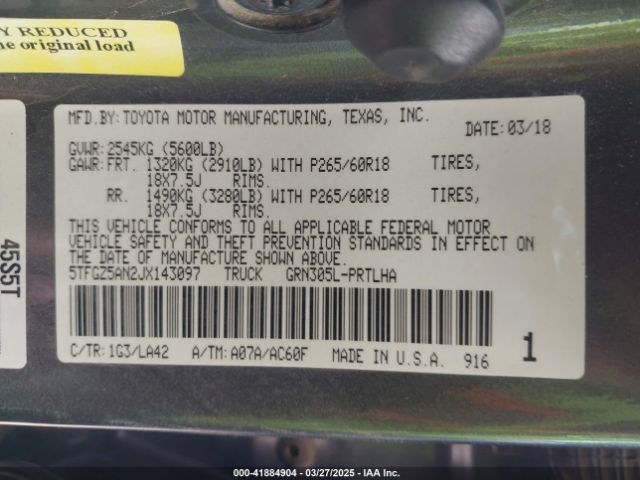 5TFGZ5AN2JX143097 Toyota Tacoma Limited