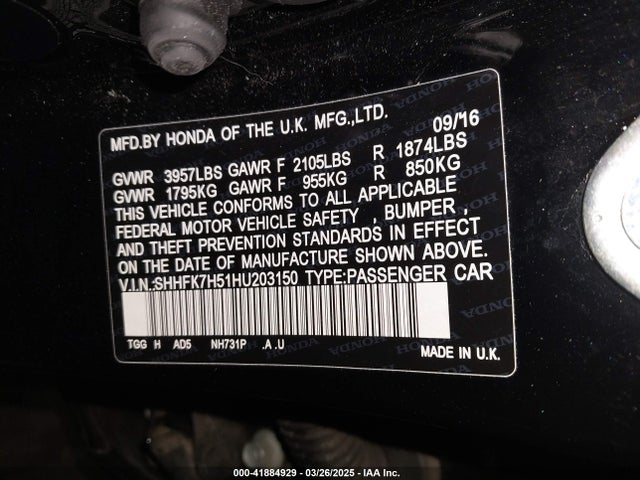 SHHFK7H51HU203150 Honda CIVIC EX