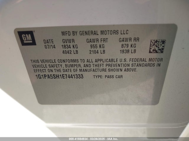 1G1PA5SH1E7441333 Chevrolet Cruze Ls Auto
