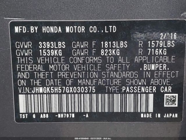 JHMGK5H57GX030375 Honda l15b1