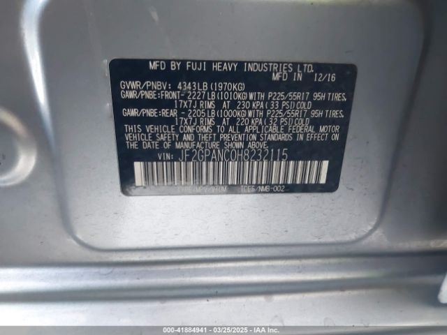 JF2GPANC0H8232115 Subaru Crosstrek 2.0i Limited