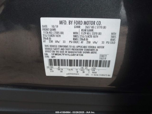 1FMSK7FH1LGB14136 Ford Explorer Limited