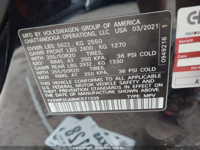 2021 VOLKSWAGEN ATLAS 1V2WP2CA8MC571339 Photo 8