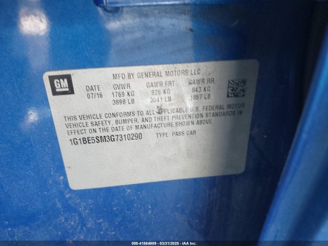 1G1BE5SM3G7310290 Chevrolet le2 - di: direct injection, alum, vvt, gen i, gmna