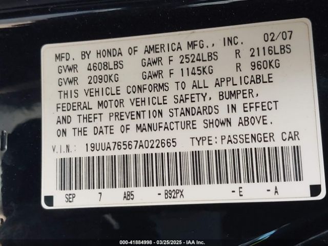 2007 ACURA TL 19UUA76567A022665 Photo 8