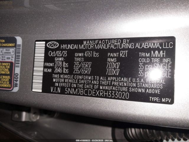 5NMJBCDEXRH333020 Hyundai TUCSON SEL