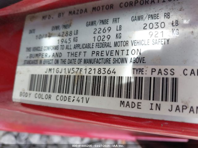 JM1GJ1V57F1218364 Mazda Mazda6 I Touring