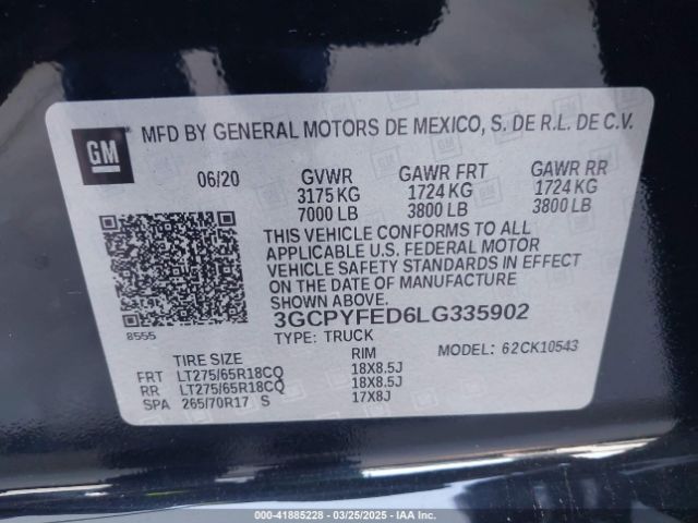3GCPYFED6LG335902 Chevrolet Silverado 1500 4wd  Short Bed Lt Trail Boss