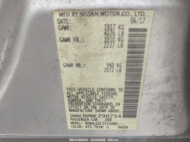 1N4AL3AP6HC290754 Nissan Altima 2.5 S