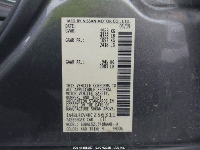 1N4BL4CV4KC256311 Nissan Altima 2.5 Sr