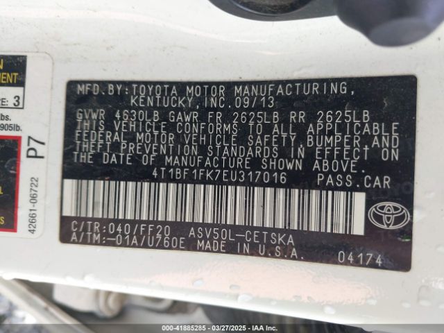 4T1BF1FK7EU317016 Toyota CAMRY SE