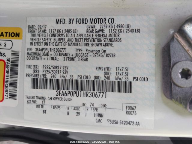 3FA6P0PU1HR306771 Ford Fusion Energi Se Luxury