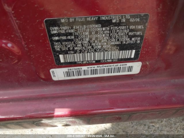JF2GPABC9G8256352 Subaru Crosstrek 2.0i Premium