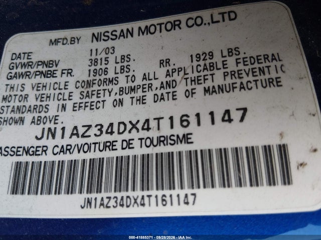 Aukcja sprzedaży 2004 Nissan 350z, vin: JN1AZ34DX4T161147, numer aukcji: 41885371