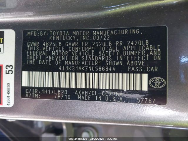 4T1K31AK7NU586844 Toyota Camry Xse Hybrid