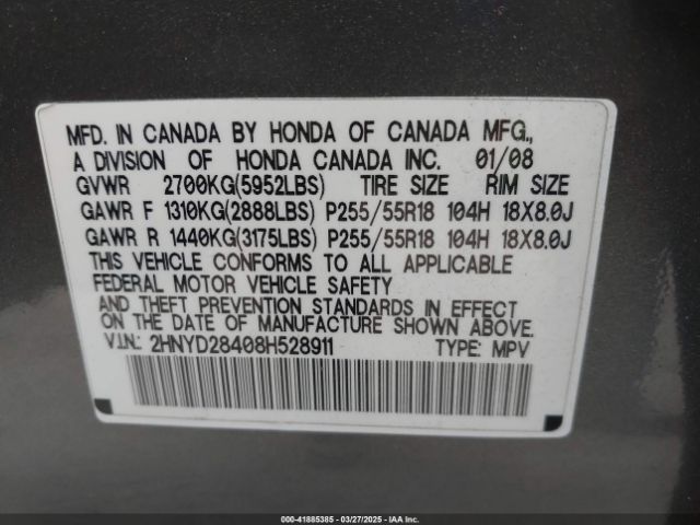 2008 ACURA MDX 2HNYD28408H528911 Photo 8