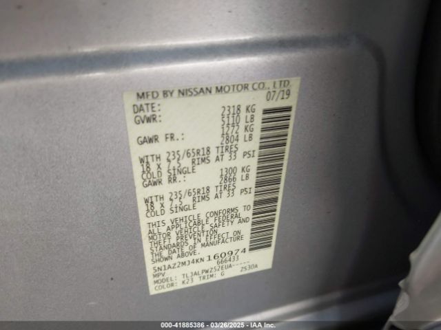 5N1AZ2MJ4KN160974 Nissan MURANO S
