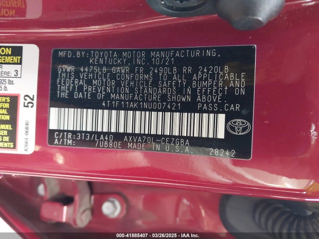 4T1F11AK1NU007421 Toyota CAMRY XLE