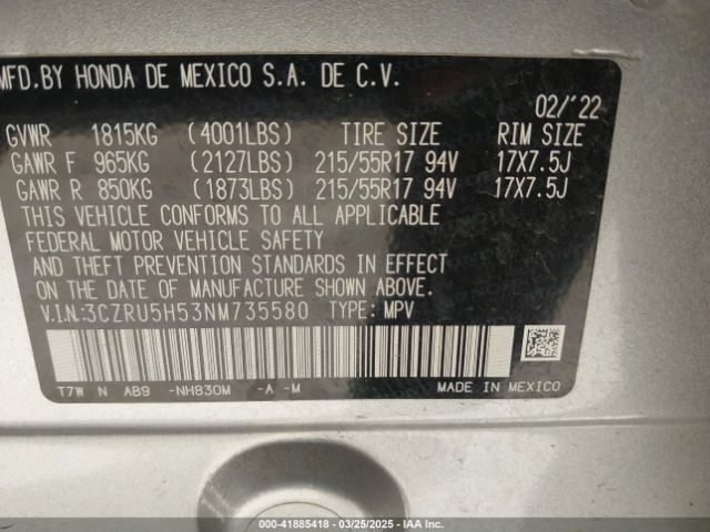 3CZRU5H53NM735580 Honda Hr-v 2wd Ex