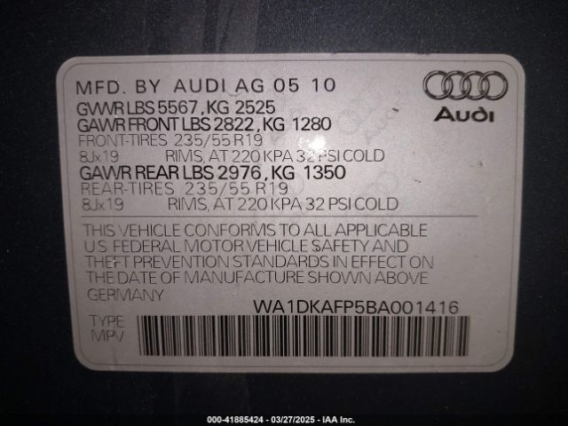 2011 AUDI Q5 WA1DKAFP5BA001416 Photo 8