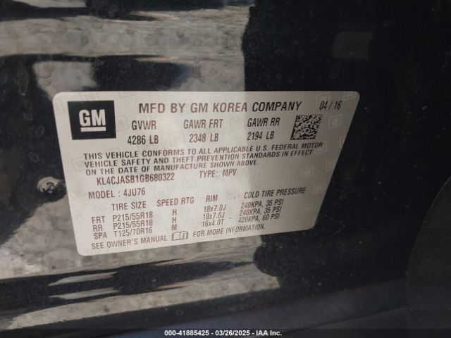KL4CJASB1GB680322 Buick Encore