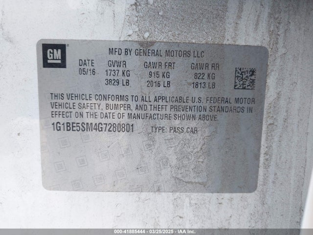1G1BE5SM4G7280801 Chevrolet Cruze Lt Auto