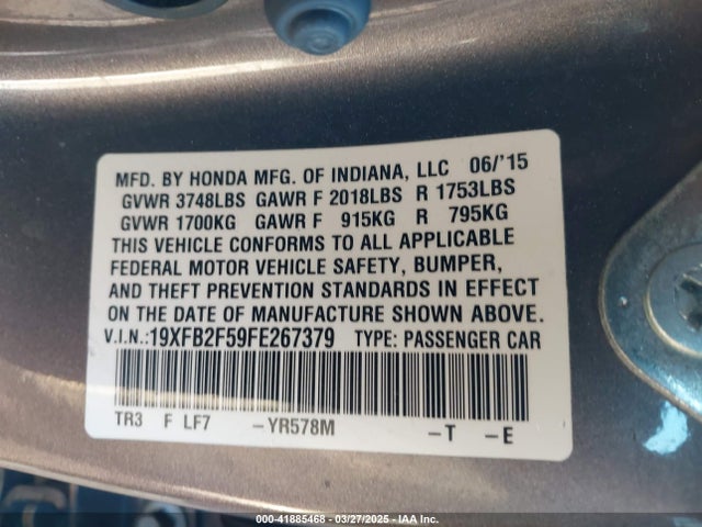 Honda Civic Lx 2015 19XFB2F59FE267379 Image 9
