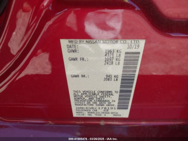 1N4BL4CV8LC178195 Nissan Altima Sr Fwd