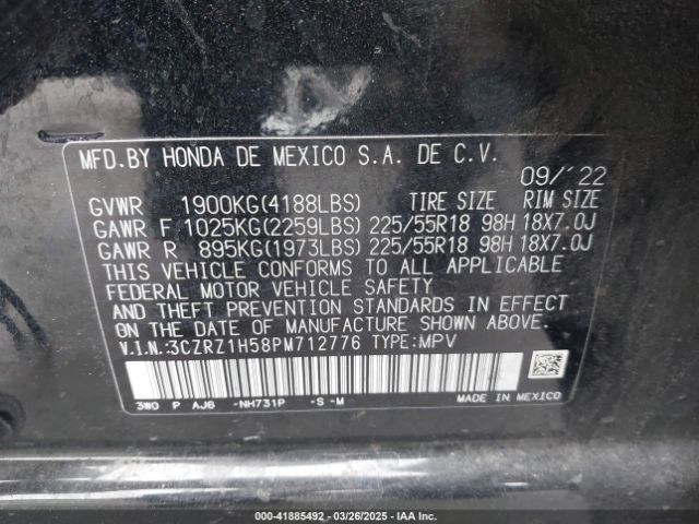 3CZRZ1H58PM712776 Honda Hr-v 2wd Sport