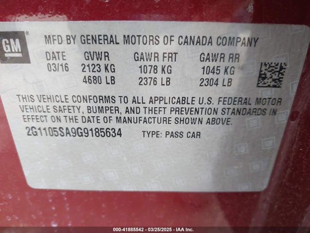 2G1105SA9G9185634 Chevrolet IMPALA 1LT