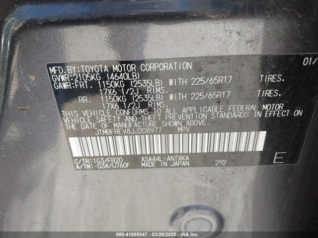 JTMBFREV8JJ208977 Toyota RAV4 LE