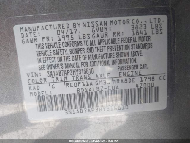 3N1AB7AP3HY316810 Nissan SENTRA S