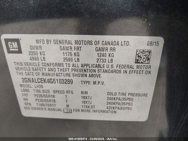 Chevrolet EQUINOX LT 2016 2GNALCEK4G6103289 Image 9