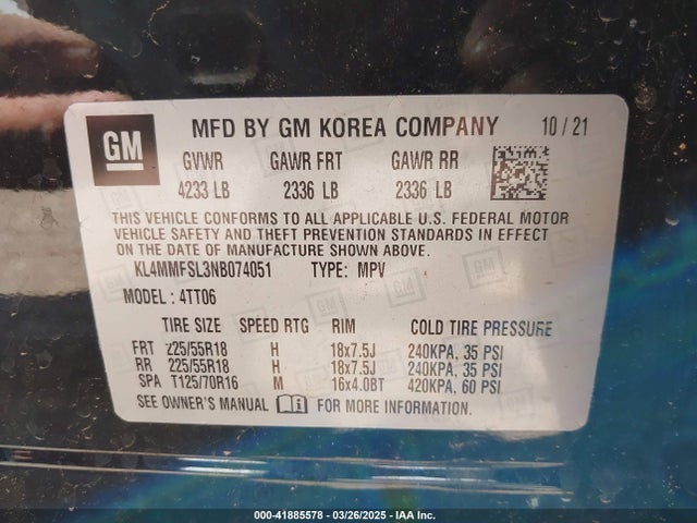 KL4MMFSL3NB074051 Buick Encore Gx Fwd Essence