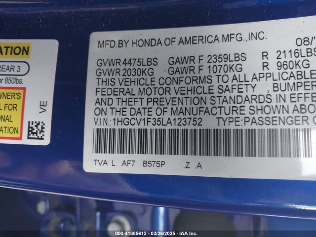 1HGCV1F35LA123752 Honda Accord Sport