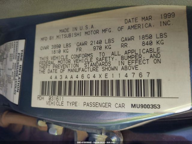 1999 MITSUBISHI GALANT 4A3AA46G4XE114767 Photo 8