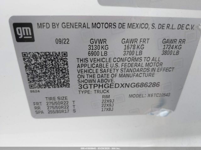3GTPHGEDXNG686286 GMC Sierra 1500 2wd  Short Box Denali