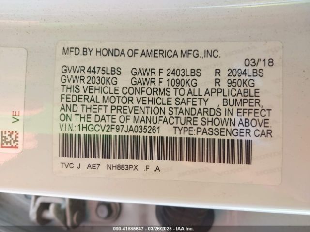 1HGCV2F97JA035261 Honda Accord Touring 2.0t