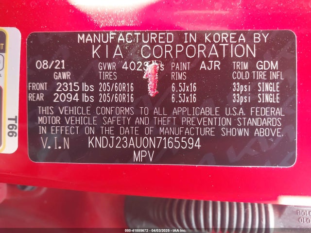 KNDJ23AU0N7165594 KIA mpi nu
