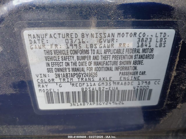 3N1AB7AP5GY249626 Nissan SENTRA S