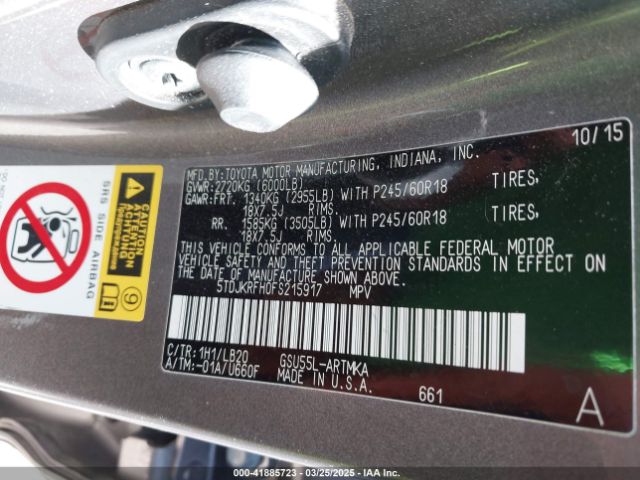 5TDJKRFH0FS215917 Toyota Highlander Xle V6