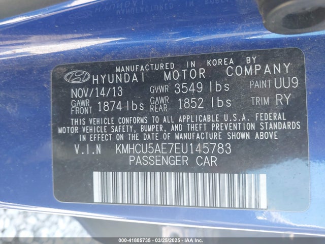 KMHCU5AE7EU145783 Hyundai ACCENT SE
