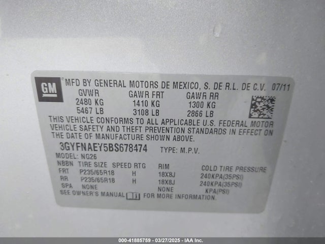 2011 CADILLAC SRX 3GYFNAEY5BS678474 Photo 8