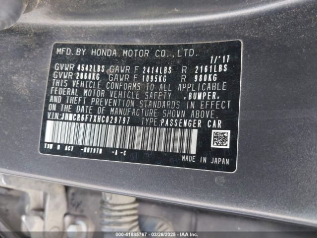 JHMCR6F7XHC029797 Honda Accord Hybrid Touring