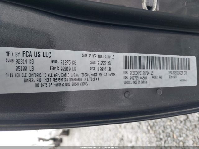 2C3CDXHG1KH714119 Dodge Charger Gt Rwd